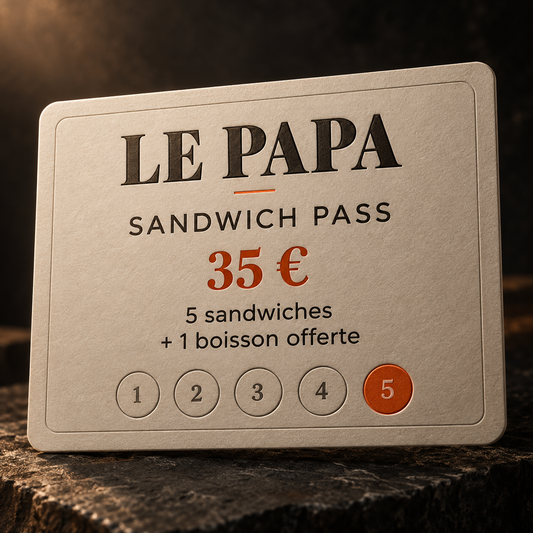 LE PAPA Sandwich Pass à 35 €, cinq sandwiches et une boisson offerte